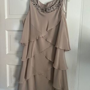 Wedding guest, mother of the bride tan dress